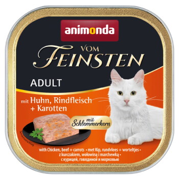 Offizielles Produktfoto: animonda Vom Feinsten Nassfutter Katze, Adult, mit Schlemmerkern Huhn, Rindfleisch und Karotte