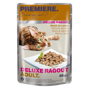 Offizielles Produktfoto: PREMIERE Deluxe Ragout Nassfutter Katze Adult Reich an Lamm