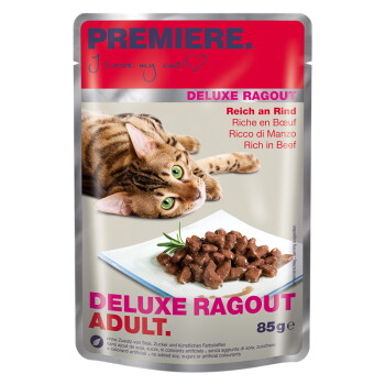 Offizielles Produktfoto: PREMIERE Deluxe Ragout Nassfutter Katze Adult Reich an Rind