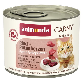 Offizielles Produktfoto: animonda Carny Nassfutter Katze Senior Rind und Putenherzen