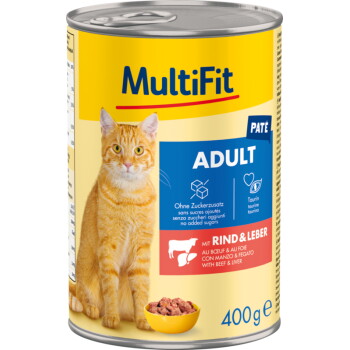 Offizielles Produktfoto: MultiFit Nassfutter Katze Adult, Paté, Rind und Leber