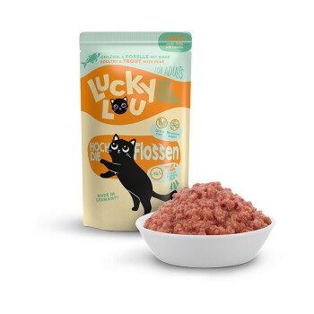 Offizielles Produktfoto: Lucky Lou Nassfutter Katze Adult Geflügel pur und Forelle