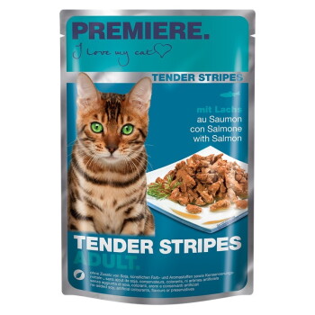 Offizielles Produktfoto: PREMIERE Tender Stripes Nassfutter Katze Adult Lachs