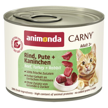 Offizielles Produktfoto: animonda Carny Nassfutter Katze Adult Rind, Pute und Kaninchen