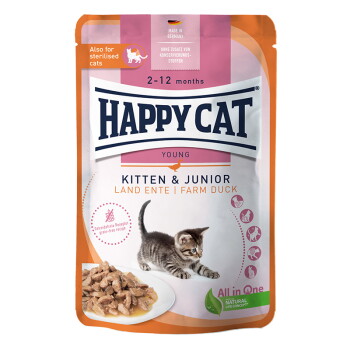 Offizielles Produktfoto: HAPPY CAT Young Nassfutter Katze Kitten & Junior, Land Ente, Meat in Sauce