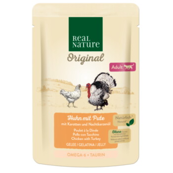 Offizielles Produktfoto: REAL NATURE Original Nassfutter Katze, Adult, Huhn mit Pute mit Karotten und Nachtkerzenöl