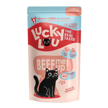Offizielles Produktfoto: Lucky Lou Nassfutter Katze Adult Geflügel und Rind