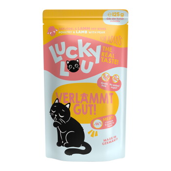 Offizielles Produktfoto: Lucky Lou Nassfutter Katze Adult Geflügel und Lamm
