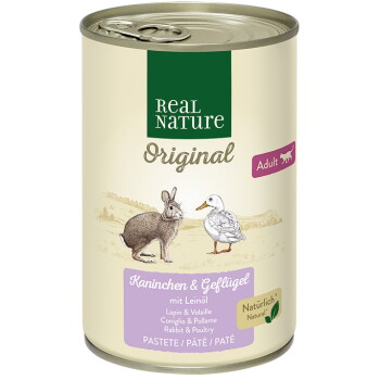 Offizielles Produktfoto: REAL NATURE Original Nassfutter Katze, Adult, Kaninchen und Geflügel mit Leinöl
