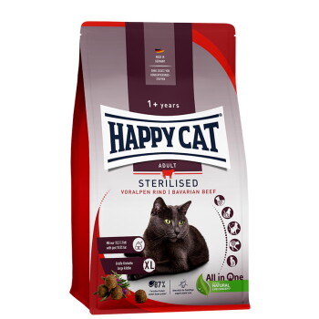 Offizielles Produktfoto: HAPPY CAT Trockenfutter Katze Adult, Sterilised, Voralpen-Rind