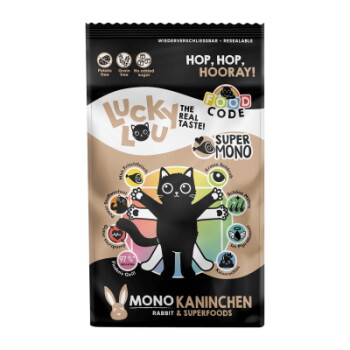 Offizielles Produktfoto: Lucky Lou Trockenfutter Katze, Adult, SuperMono, Kaninchen