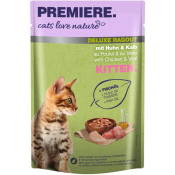 Offizielles Produktfoto: PREMIERE cats love nature Deluxe Ragout Nassfutter Kitten Kalb und Huhn