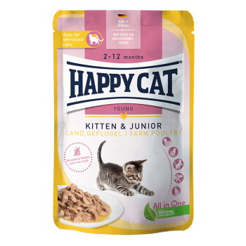 Offizielles Produktfoto: HAPPY CAT Young Nassfutter Katze Kitten & Junior, Land Geflügel, Meat in Sauce