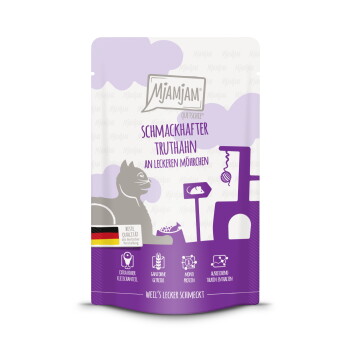 Offizielles Produktfoto: MjAMjAM Nassfutter Katze Adult, Quetschie, Truthahn und Möhrchen