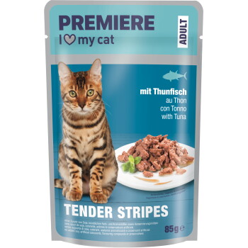 Offizielles Produktfoto: PREMIERE Tender Stripes Nassfutter Katze Adult Thunfisch