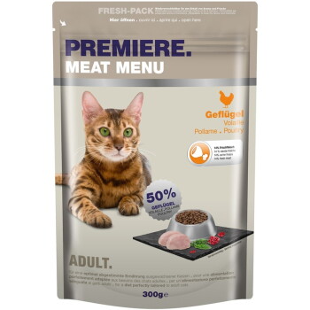 Offizielles Produktfoto: PREMIERE Meat Menu Trockenfutter Katze Adult Geflügel