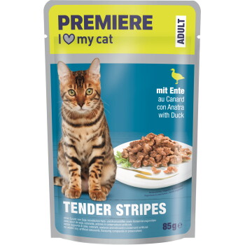 Offizielles Produktfoto: PREMIERE Tender Stripes Nassfutter Katze Adult Ente
