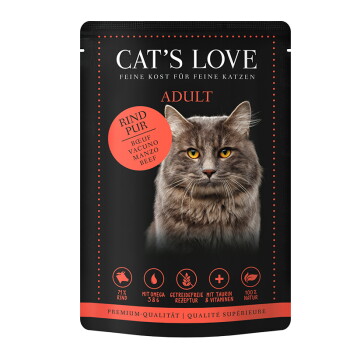 Offizielles Produktfoto: CAT'S LOVE Nassfutter Katze Adult in Gelee Rind pur mit Distelöl und Löwenzahn