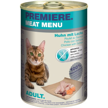 Offizielles Produktfoto: PREMIERE Meat Menu Nassfutter Katze Adult Huhn mit Lachs