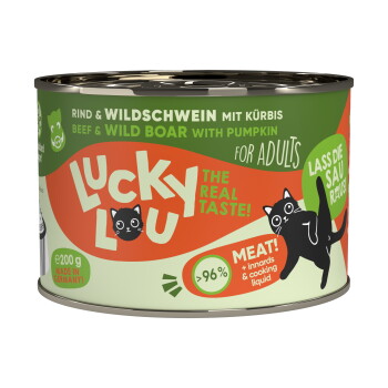 Offizielles Produktfoto: Lucky Lou Nassfutter Katze Adult Rind und Wildschwein