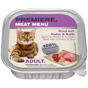 Offizielles Produktfoto: PREMIERE Meat Menu Nassfutter Katze Adult Rind mit Huhn und Kalb