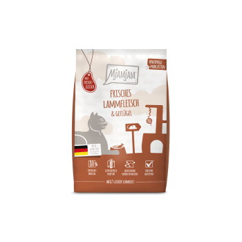 Offizielles Produktfoto: MjAMjAM Trockenfutter Katze, Adult, Knusprige Mahlzeiten Lamm und Geflügel