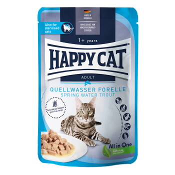Offizielles Produktfoto: HAPPY CAT Culinary Nassfutter Katze Adult, Quellwasser Forelle, Meat in Sauce