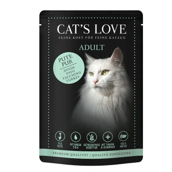 Offizielles Produktfoto: CAT'S LOVE Nassfutter Katze Adult in Gelee Pute pur mit Lachsöl und Katzengamander