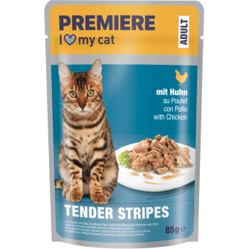 Offizielles Produktfoto: PREMIERE Tender Stripes Nassfutter Katze Adult Huhn