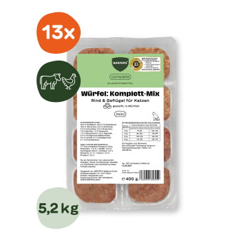 Offizielles Produktfoto: BARFER'S Würfel: Komplett-Mix Rind & Geflügel für Katzen