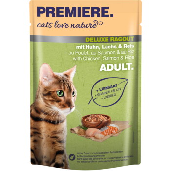 Offizielles Produktfoto: PREMIERE cats love nature Deluxe Ragout Nassfutter Katze Adult mit Huhn, Lachs und Reis
