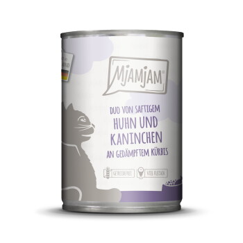 Offizielles Produktfoto: MjAMjAM Nassfutter Katze Adult, Duo Huhn und Kaninchen