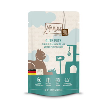 Offizielles Produktfoto: MjAMjAM Nassfutter Katze Adult, Quetschie Purer Fleischgenuss, Pute