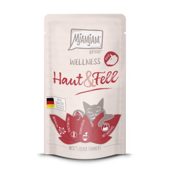 Offizielles Produktfoto: MjAMjAM Nassfutter Katze Adult, Wellness Haut & Fell Rind