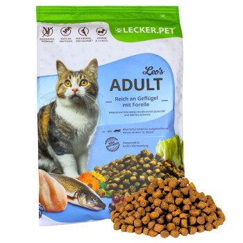 Offizielles Produktfoto: Lyra Pet Lecker.Pet Leo's Adult Geflügel & Forelle Katzenfutter Trockenfutter Vollnahrung