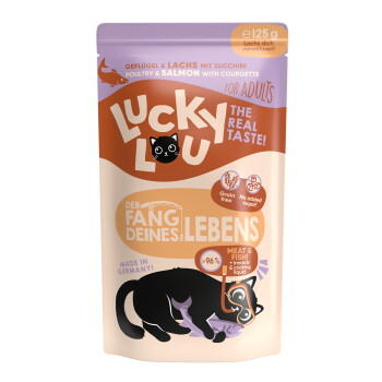 Offizielles Produktfoto: Lucky Lou Nassfutter Katze Adult Geflügel und Lachs