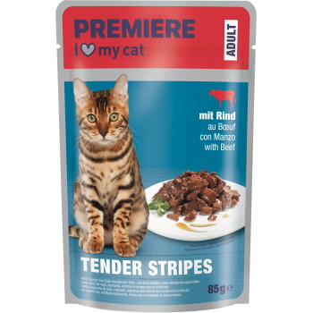 Offizielles Produktfoto: PREMIERE Tender Stripes Nassfutter Katze Adult Rind