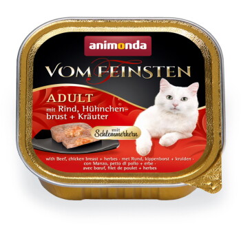 Offizielles Produktfoto: animonda Vom Feinsten Nassfutter Katze, Adult, mit Schlemmerkern Rind, Hühnchenbrust und Kräuter