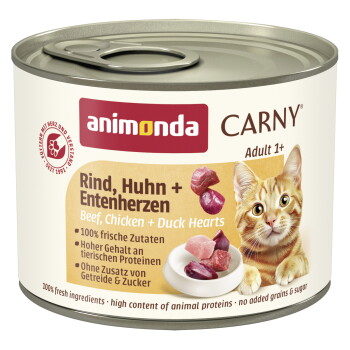 Offizielles Produktfoto: animonda Carny Nassfutter Katze Adult Rind, Huhn und Entenherzen