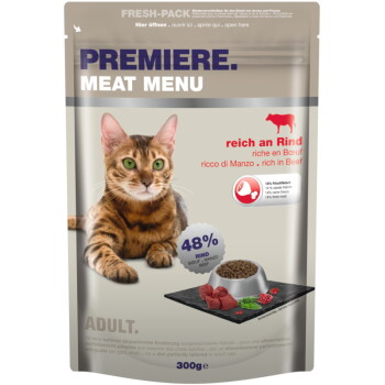 Offizielles Produktfoto: PREMIERE Meat Menu Trockenfutter Katze Adult Rind