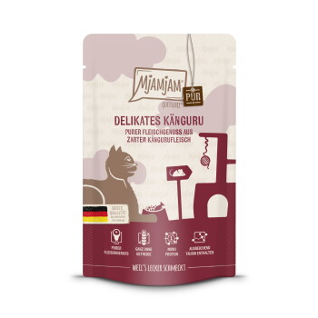Offizielles Produktfoto: MjAMjAM Nassfutter Katze Adult, Quetschie Purer Fleischgenuss, Känguru