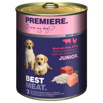 Offizielles Produktfoto: PREMIERE Best Meat Nassfutter Hund, Junior, Huhn und Rind