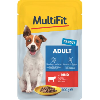 Offizielles Produktfoto: MultiFit Nassfutter Hund, Adult, Little Dog, Pouch, Ragout Rind