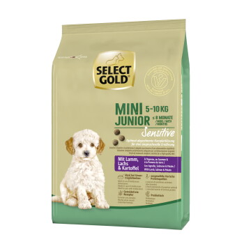 Offizielles Produktfoto: SELECT GOLD Trockenfutter Hund Sensitive Mini Junior Lamm mit Lachs und Kartoffel