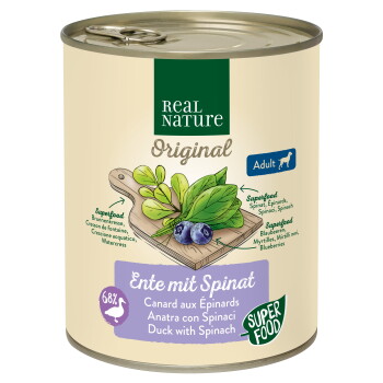 Offizielles Produktfoto: REAL NATURE Superfood Nassfutter Hund, Adult, Ente mit Spinat