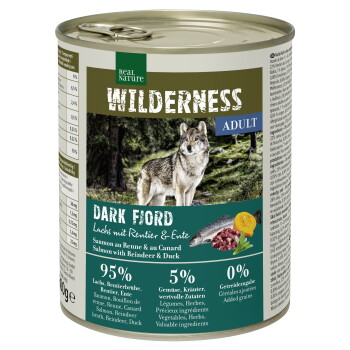 Offizielles Produktfoto: REAL NATURE WILDERNESS Nassfutter Hund, Adult, Dark Fjord, Lachs mit Rentier und Ente