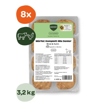 Offizielles Produktfoto: BARFER'S Würfel: Komplett-Mix Senior Rind & Huhn
