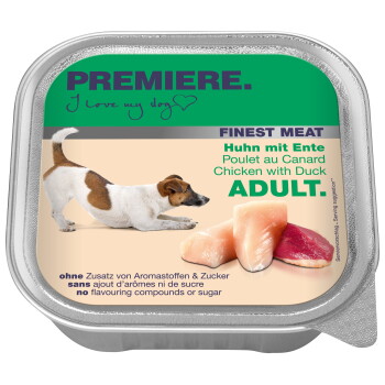 Offizielles Produktfoto: PREMIERE Finest Meat Nassfutter Hund, Adult, Huhn und Ente