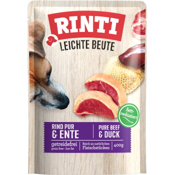 Offizielles Produktfoto: RINTI Leichte Beute Nassfutter Hund, Adult, Pouch, Rind und Ente