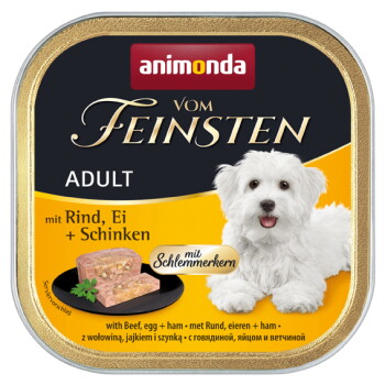 Offizielles Produktfoto: animonda Vom Feinsten Nassfutter Hund, Adult, Rind, Ei und Schinken mit Schlemmerkern